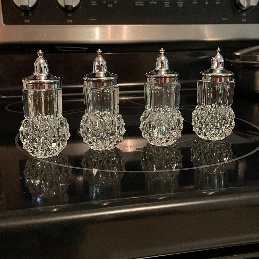 Indiana Glass Diamond Point clear crystal salt and pepper shakers